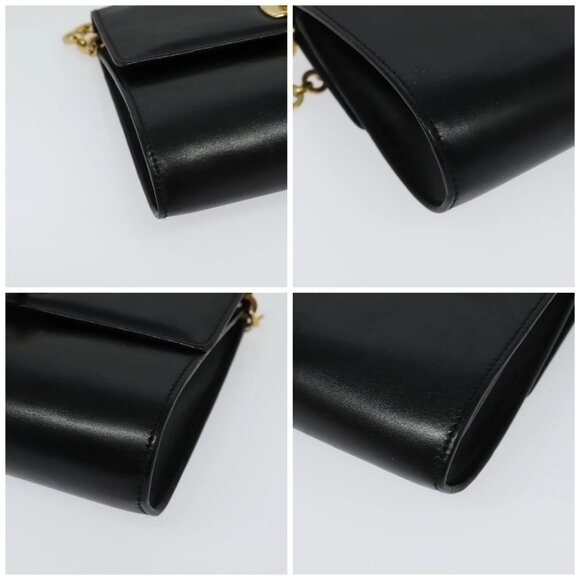 Salvatore Ferragamo Gancini Chain Shoulder Bag Leather Black Gold Auth hk2926 - Picture 16 of 16